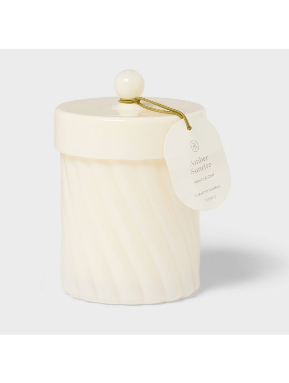 Threshold NWT 12oz Amber Sunrise Scented Candle Glass Jar Knob Lid In Cream